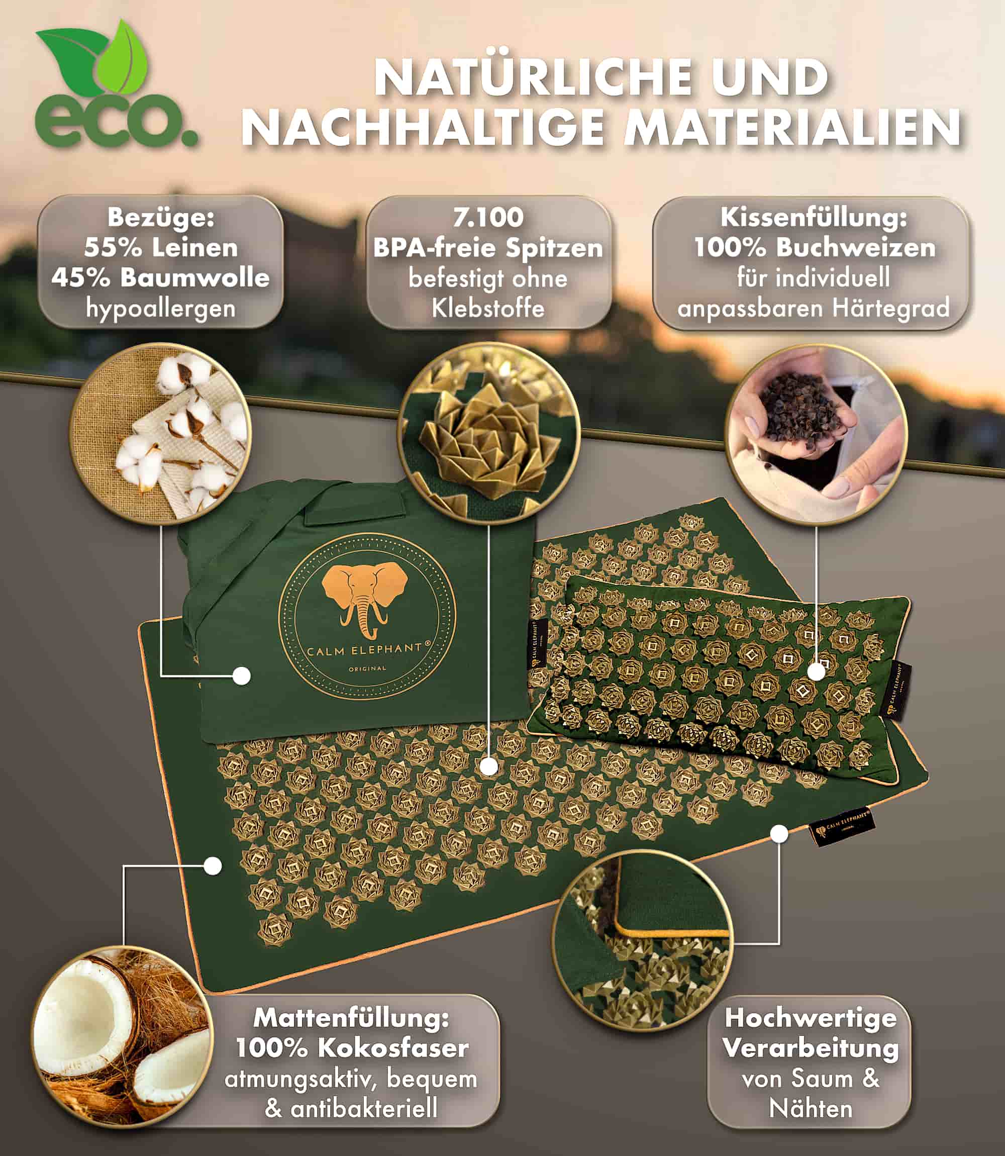 Tapis d'acupression Premium PURE ECO lot de 3 - vert
