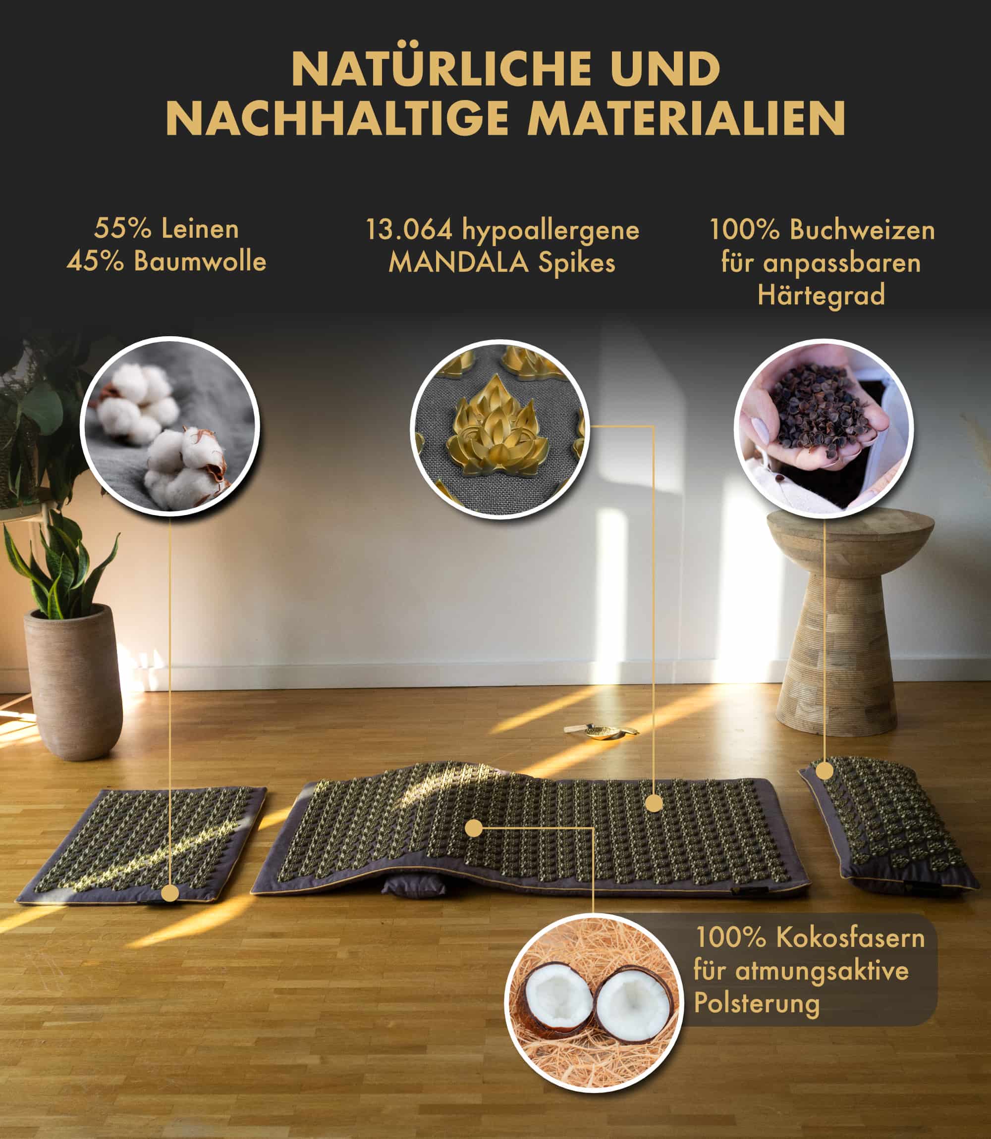 Tapis d'acupression premium intensif MANDALA PRO XXL lot de 5 - gris