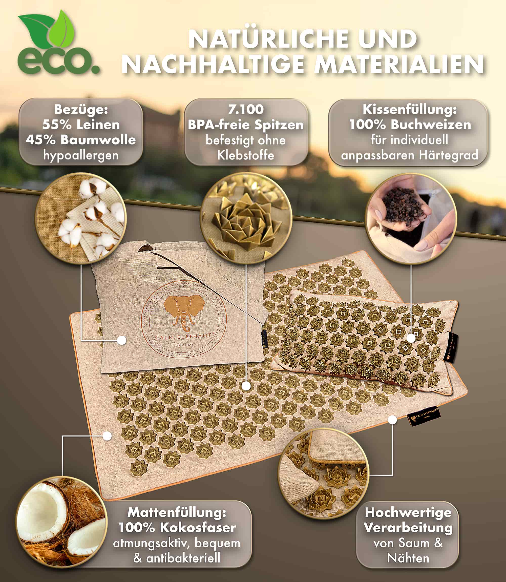Tapis d'acupression Premium PURE ECO lot de 3 - beige