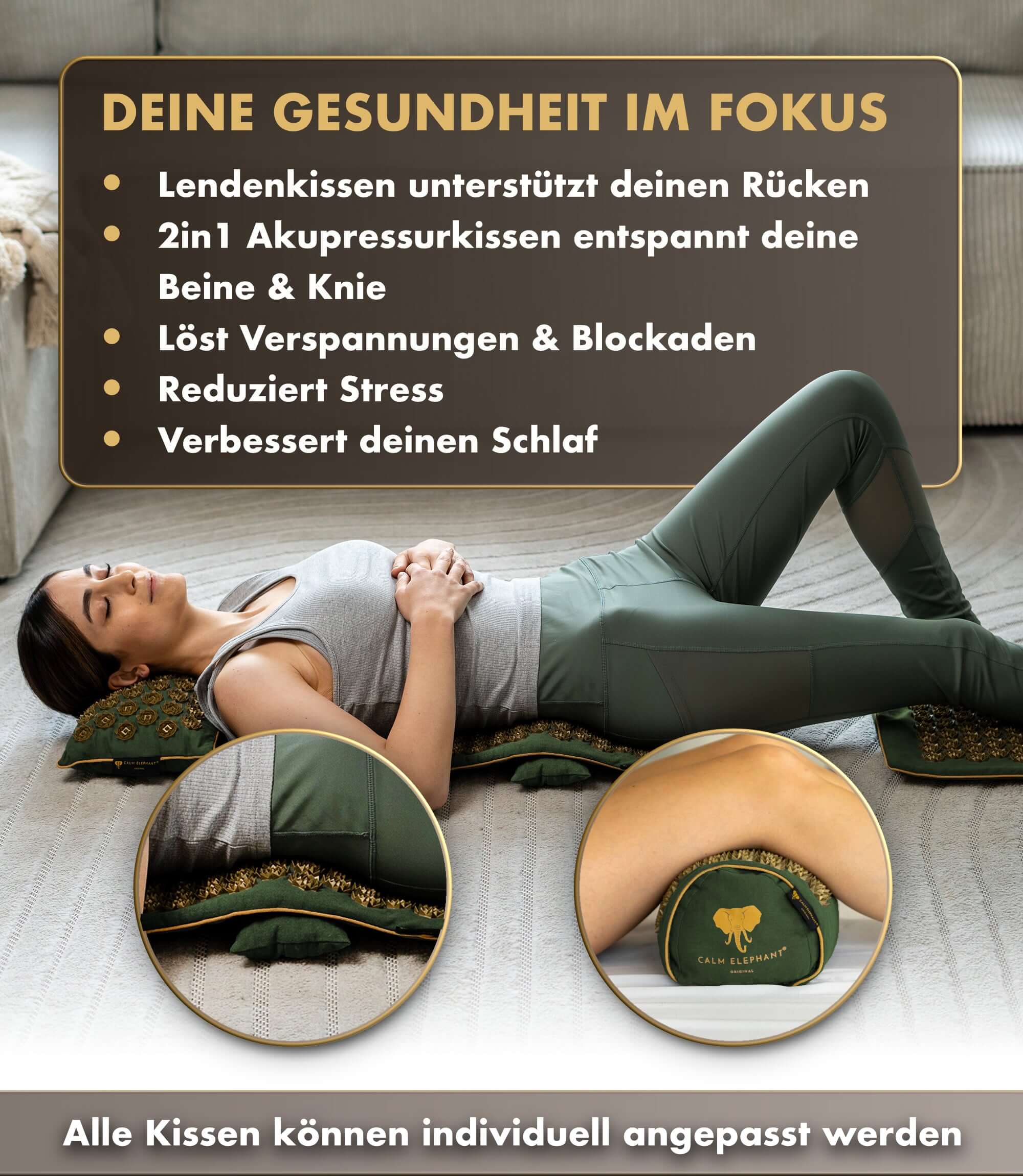 Akupressurmatte | ULTIMATE 6er Set - grün, Lendenkissen zur Unterstützung von Rücken und Entspannung.