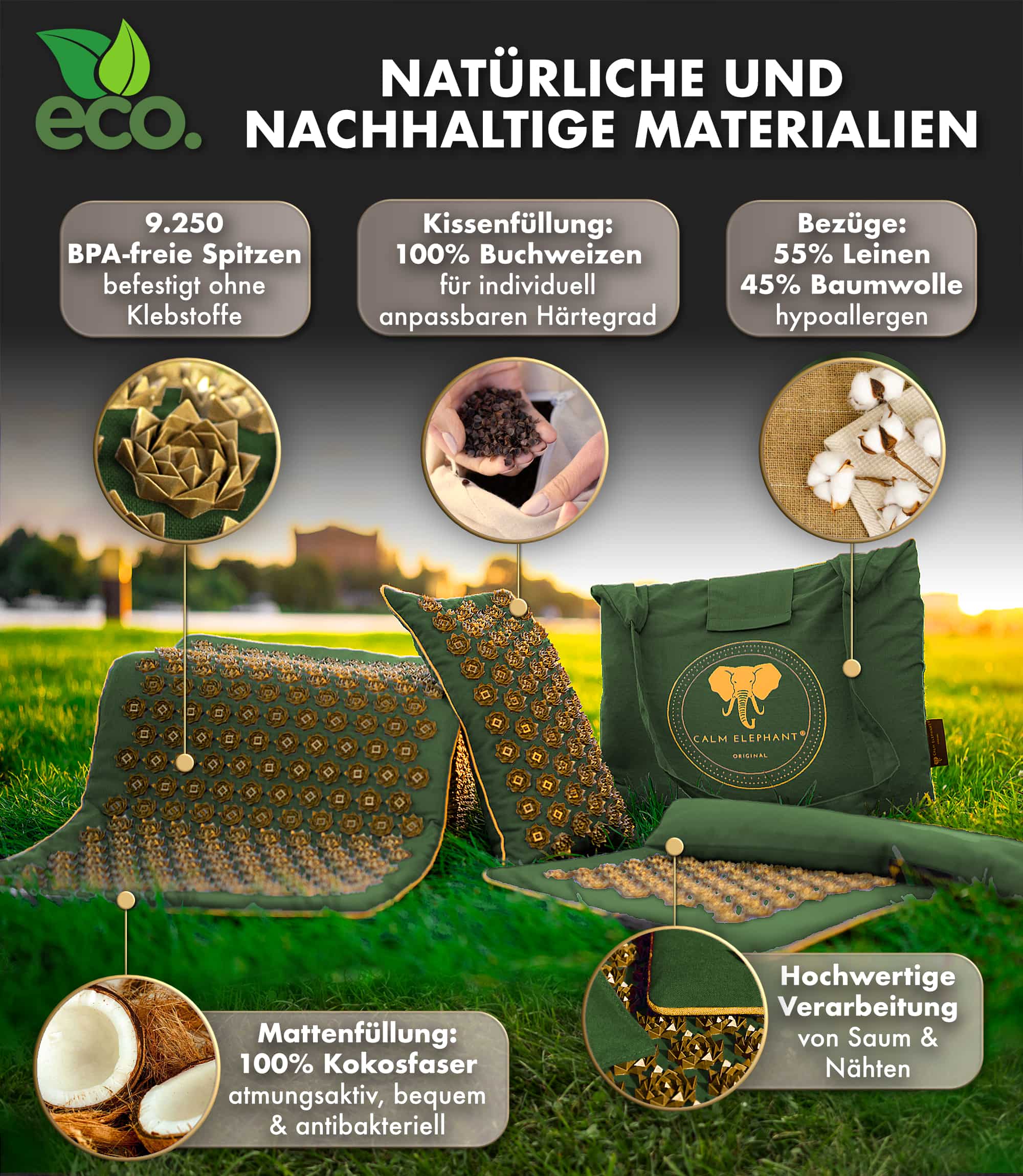 Tapis d'acupression | Ensemble GENUINE de 5 pièces - vert