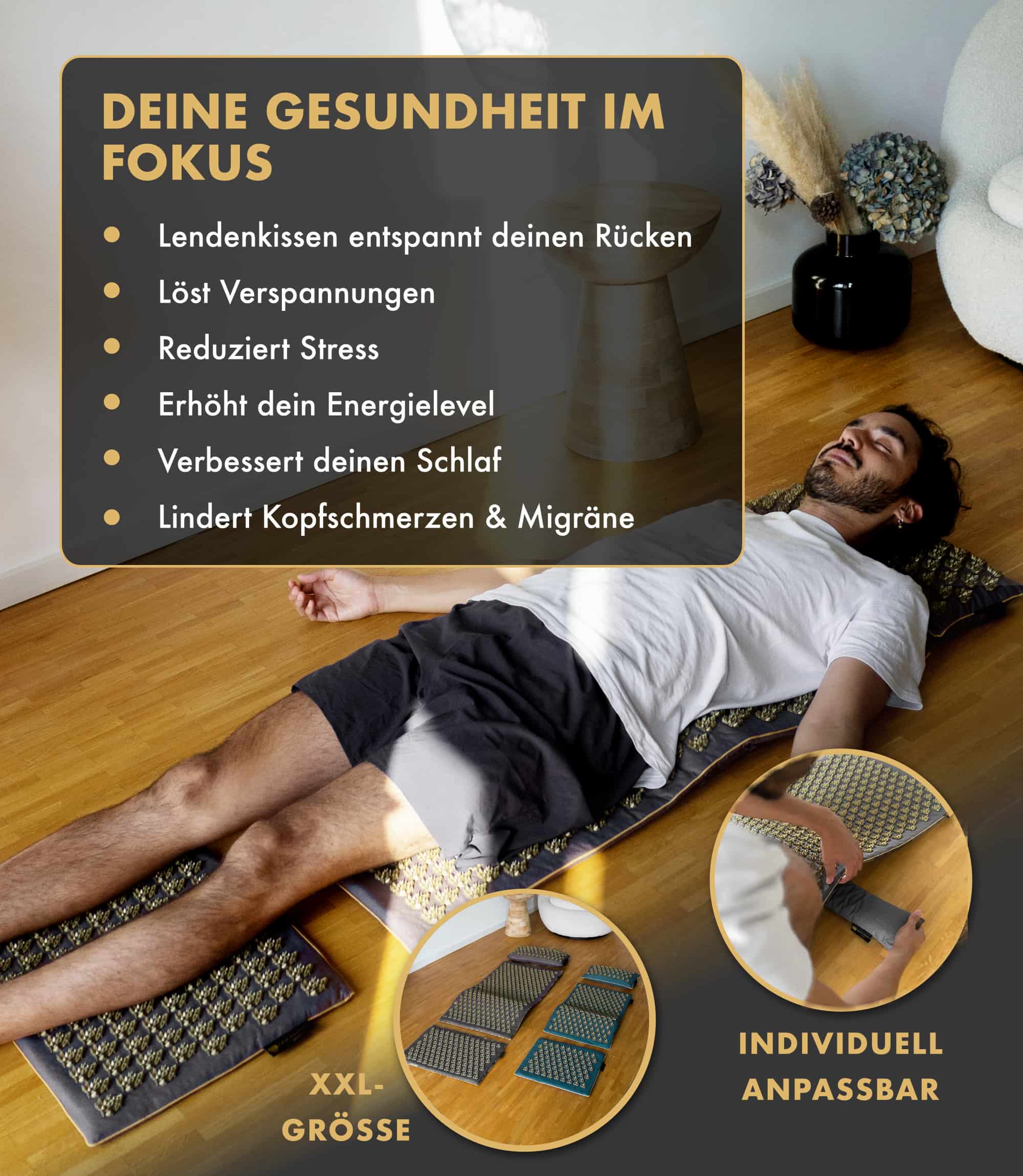 Tapis d'acupression premium intensif MANDALA PRO XXL lot de 5 - gris