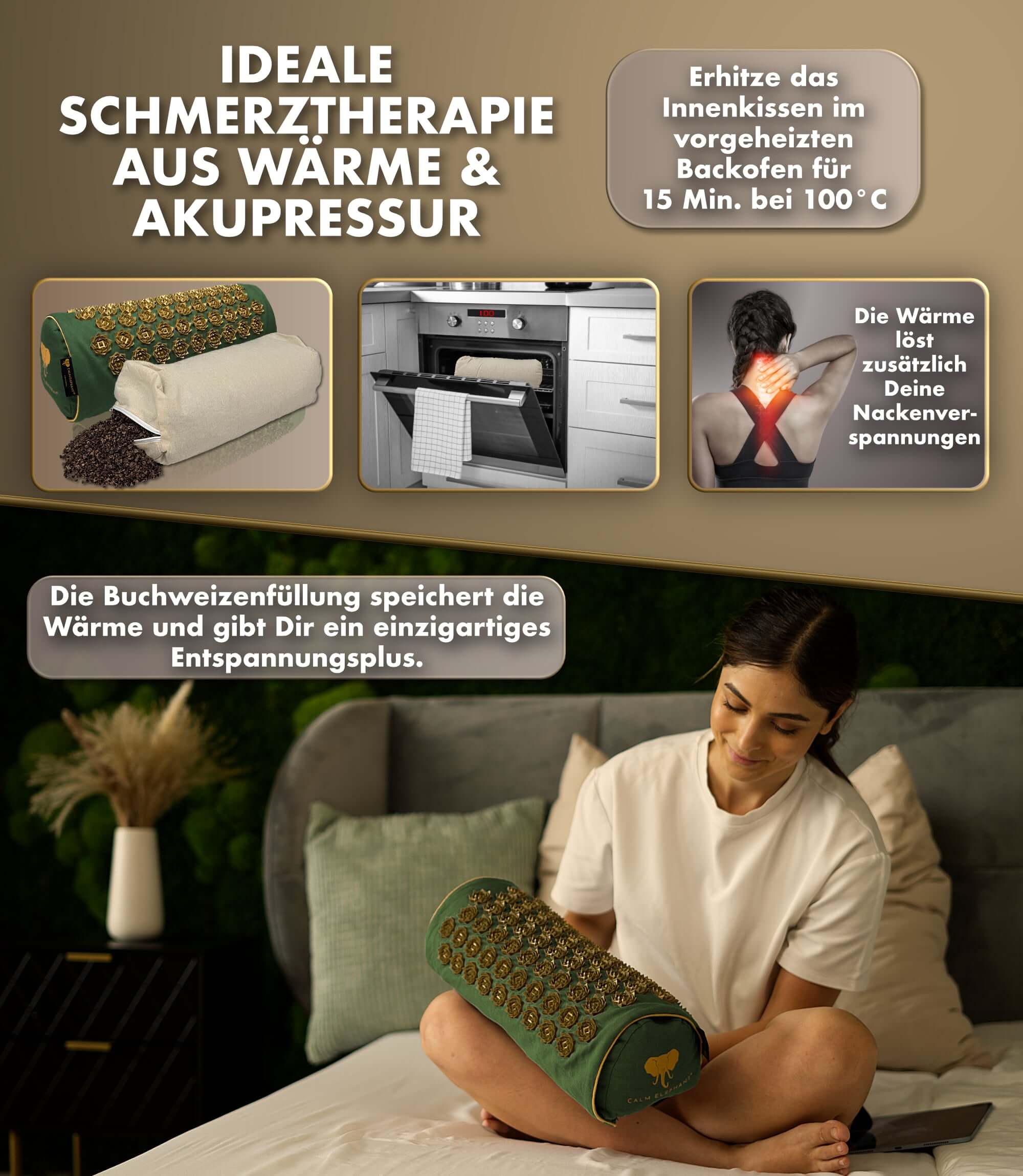 Akupressurkissen 2in1 - grün für Schmerztherapie mit Wärme und Akupressur, ideal für Nackenverspannungen.