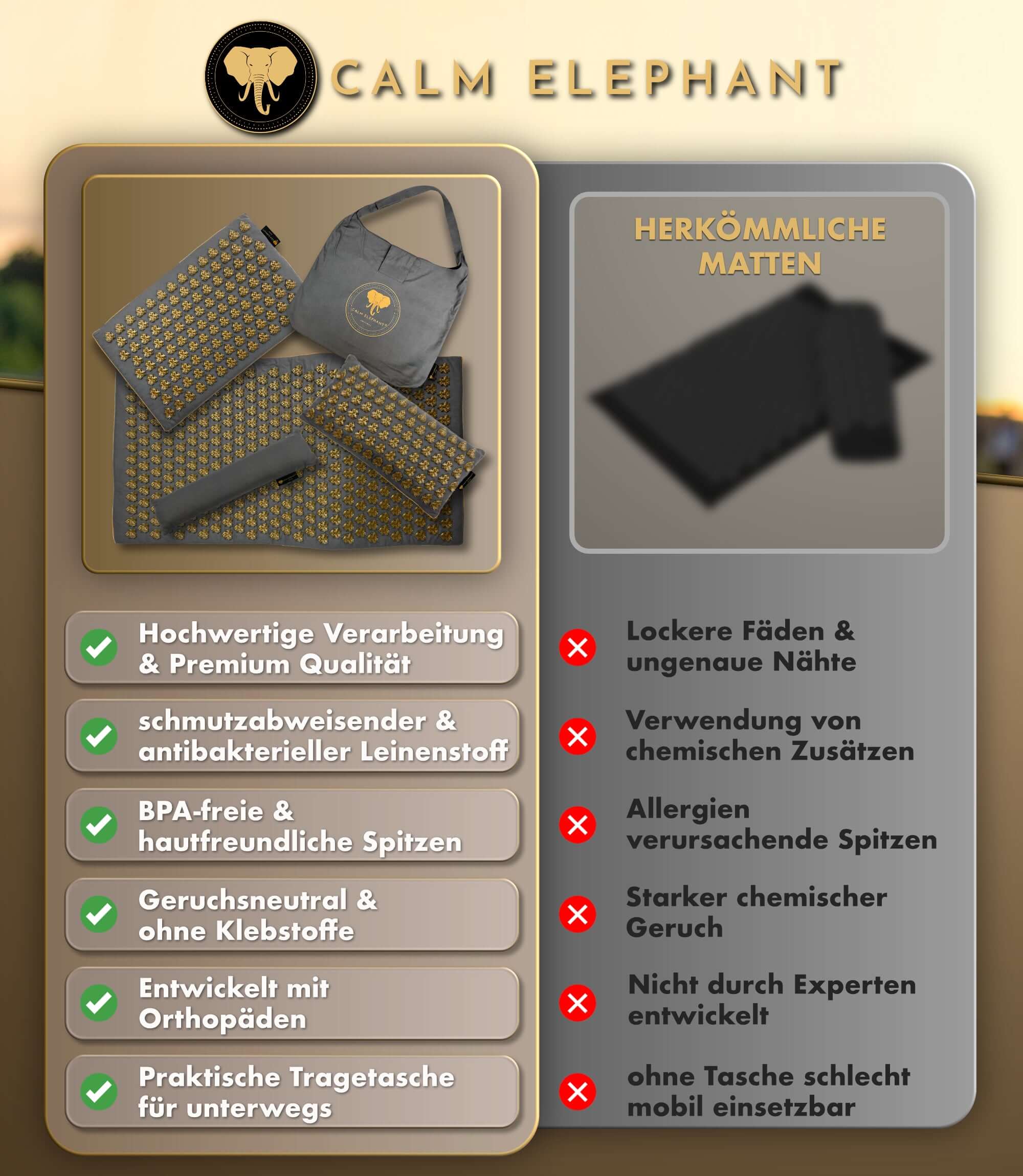 Akupressurmatte intensiv | MANDALA PRO XXL 5er Set - grau mit hochwertigen Eigenschaften und Tragetasche von CALM ELEPHANT