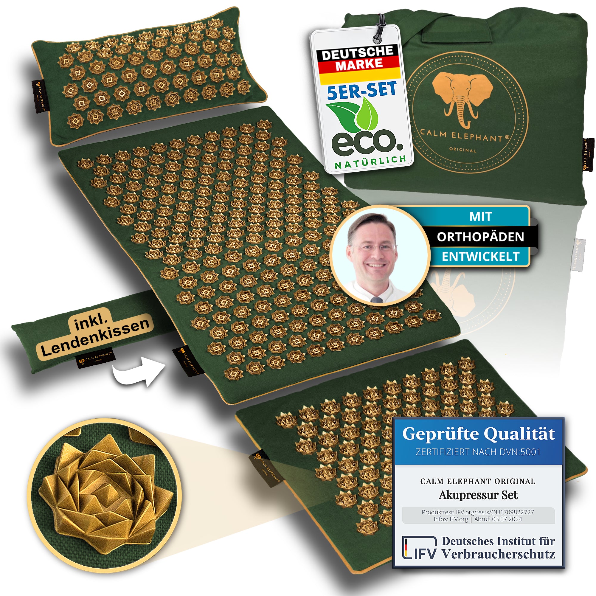 Tapis d'acupression | Ensemble GENUINE de 5 pièces - vert