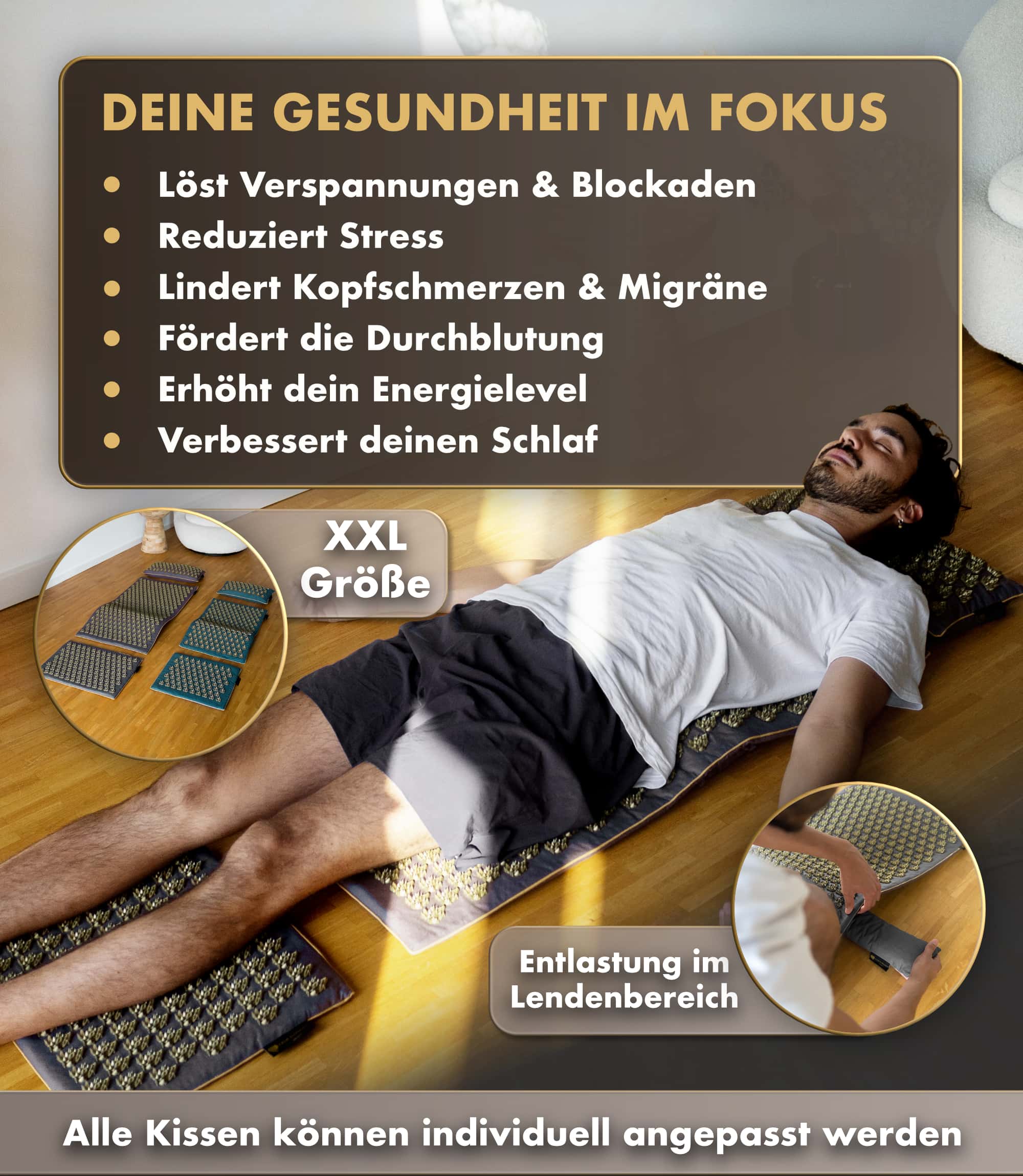 Tapis d'acupression intensif | MANDALA PRO XXL lot de 5 - gris
