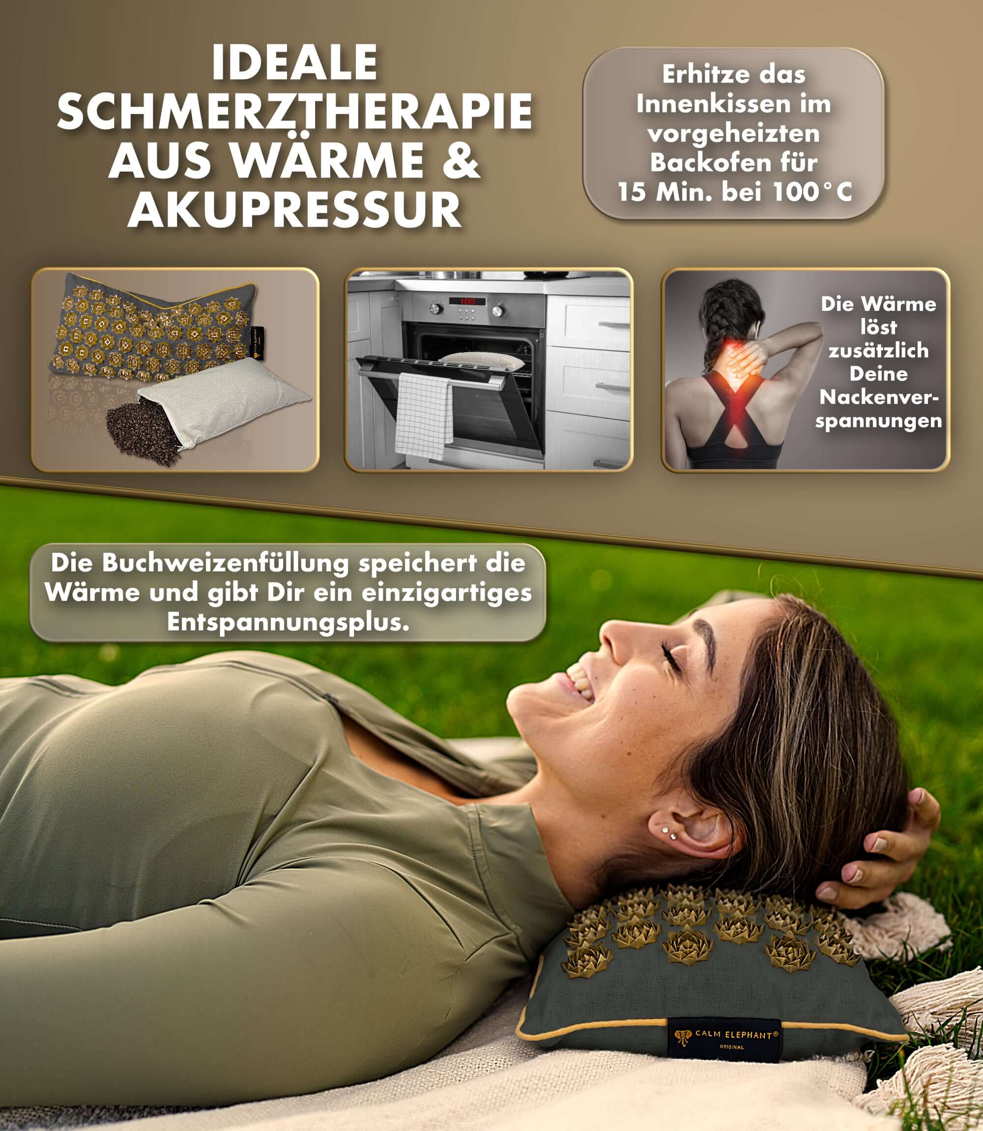 Akupressurmatte | PURE ECO 3er Set - grau: Ideale Schmerztherapie mit Wärme & Akupressur für Entspannung und Nackenverspannungen.