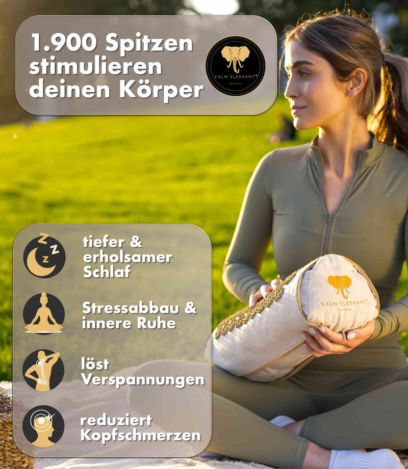 Premium 2in1 Akupressur Kissen für Stressabbau, besseren Schlaf und Schmerzlinderung in hochwertigem Design.