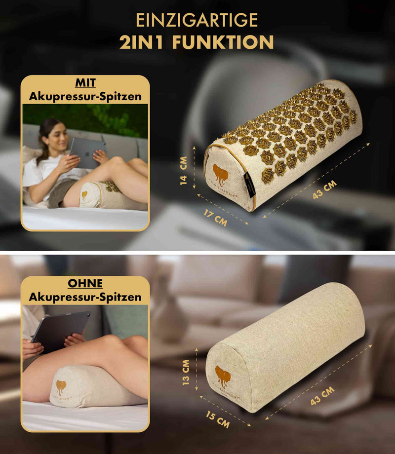 Premium 2in1 Akupressur Kissen mit und ohne Akupressur-Spitzen, ergonomisches Design, stressabbauend.