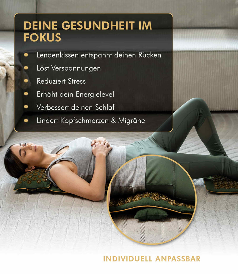 Entspannendes Lendenkissen fördert Rückenschmerzenlinderung und Stressabbau für besseren Schlaf und Energie.