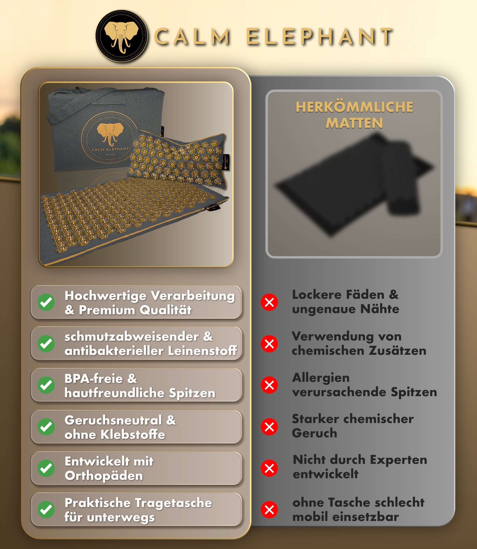 Akupressurmatte | PURE ECO 3er Set - grau mit hochwertigen Materialien und nachhaltigem Design von CALM ELEPHANT