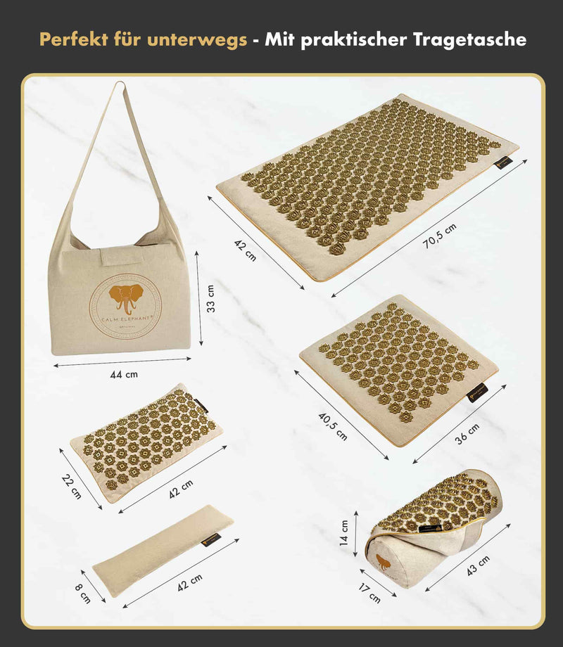 Premium Akupressurmatte mit Tragetasche, ergonomisches Design und 2-in-1 Akupressur Kissen für Entspannung.