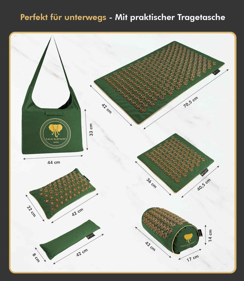Premium Akupressurmatte mit Tragetasche, ergonomisch, nachhaltig, für Stressabbau und Entspannung.