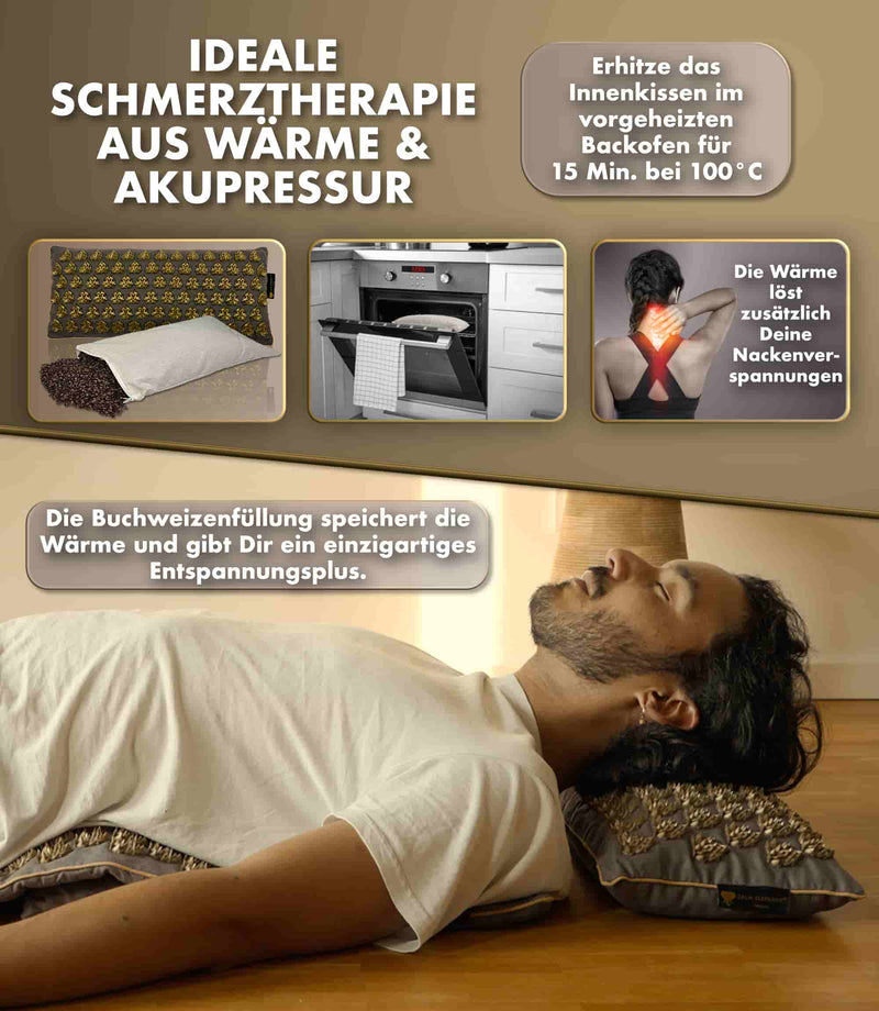 Schmerztherapie aus Wärme und mit Akupressurmatte - Premium Akupressurmatte Intensiv von Calm Elephant