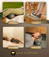 Premium 2in1 Akupressur Kissen von Calm Elephant, vielseitig einsetzbar als Kniekissen, Fußstütze, Nackenrolle.