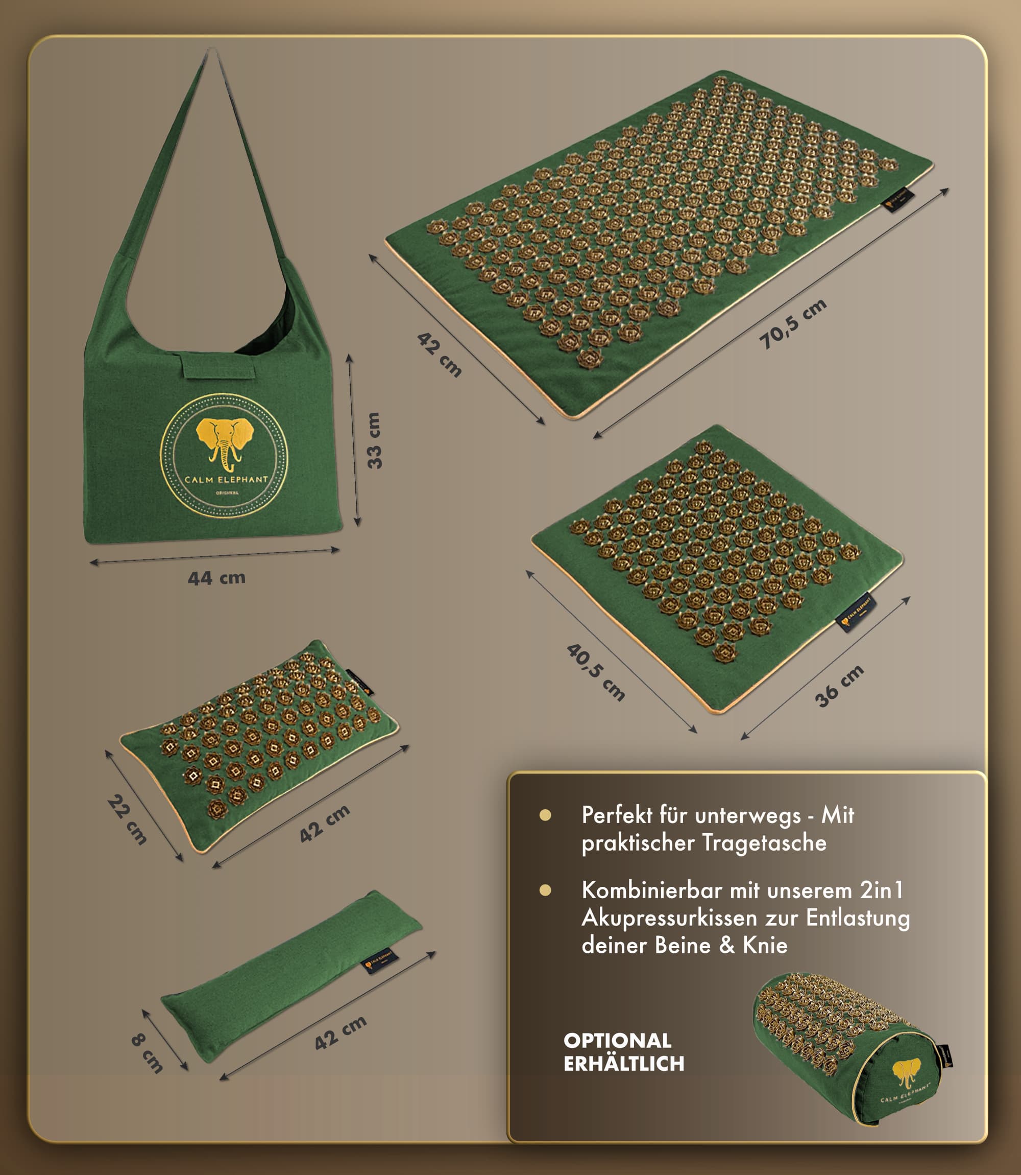 Tapis d'acupression | Ensemble GENUINE de 5 pièces - vert