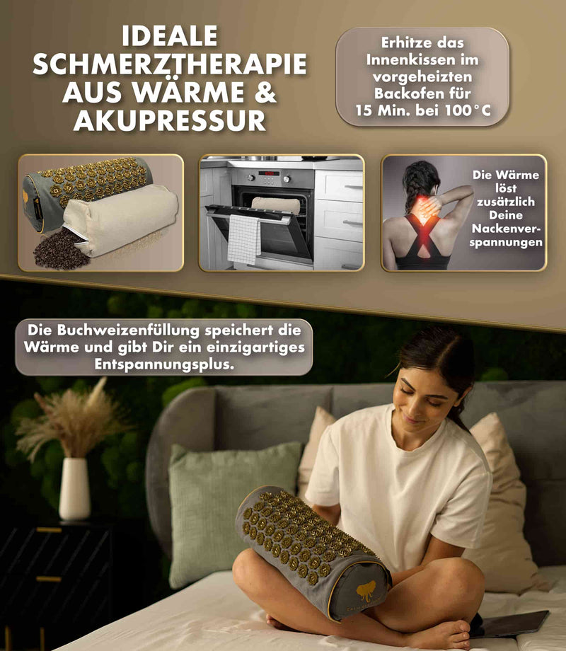 Premium 2in1 Akupressur Kissen für Wärme- und Akupressurtherapie, ideal gegen Verspannungen und Schmerzen.