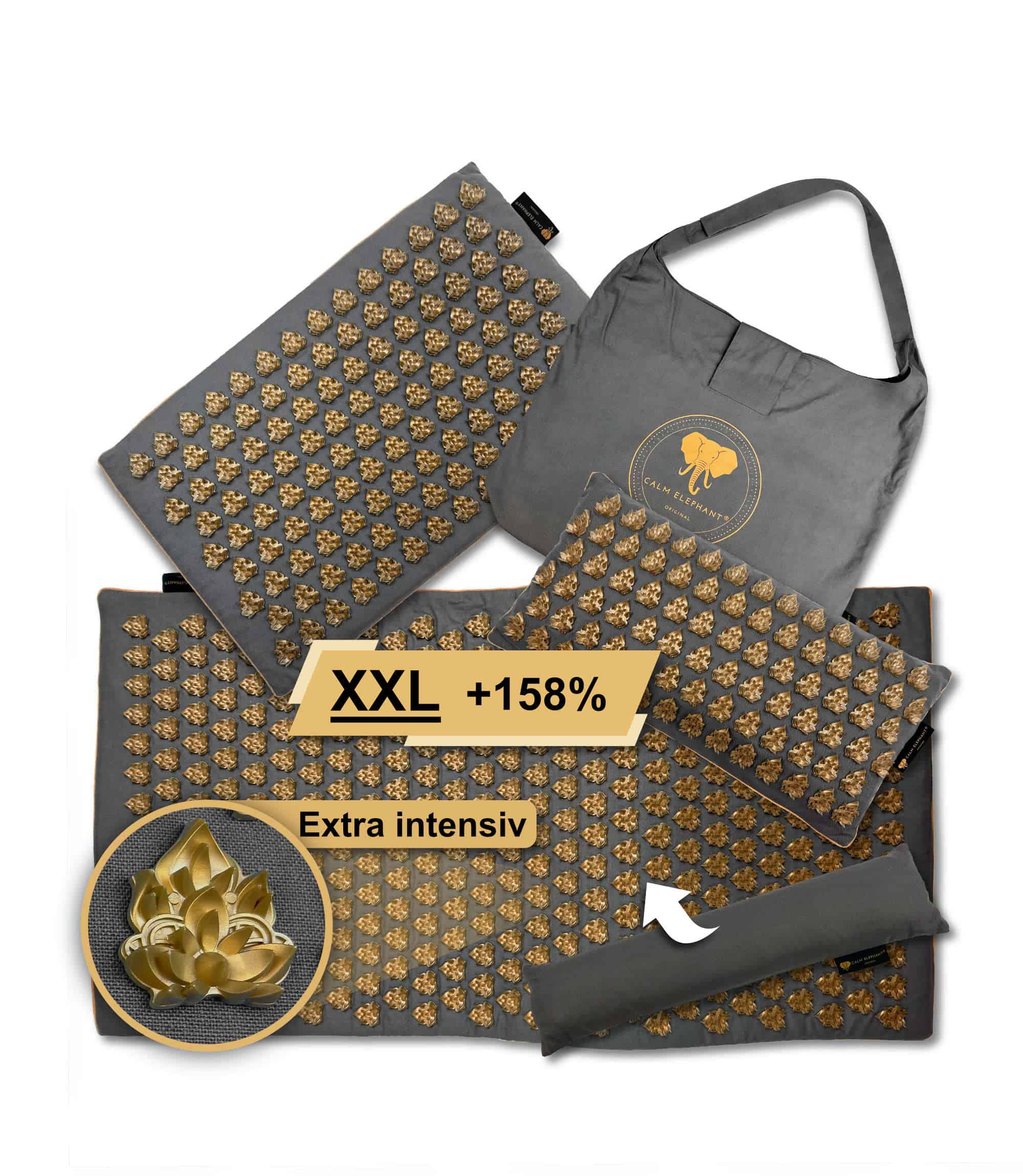 Tapis d'acupression premium intensif MANDALA PRO XXL lot de 5 - gris